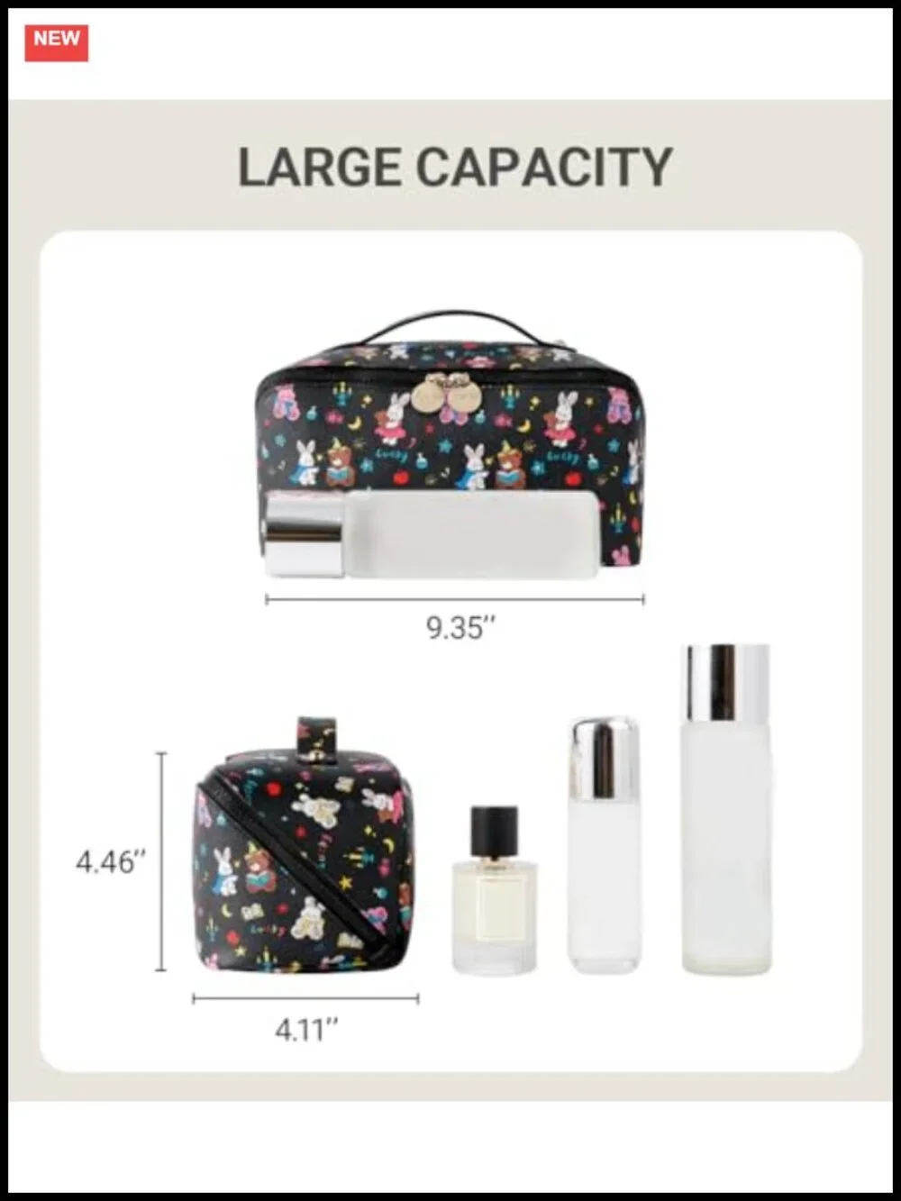 Large Travel Makeup Bag for Women, Waterproof PU Leather Cosmetic Organizer,
